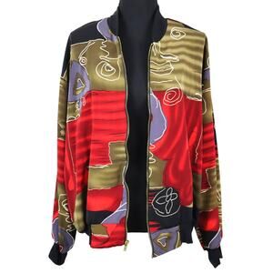 Vintage 80s 90s Retro bomber Jacket Lightweight Geometric Abstract Funky Large